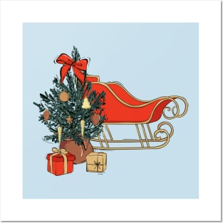 Christmas sleigh red Posters and Art